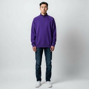 Peru Unlimited 100% Pima Jersey Cotton Half Zip Sweater Deep Purple Size Large‎